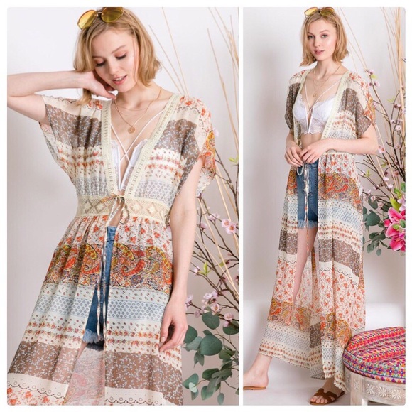 *CLEARANCE* Boho Country Kimono Maxi Cardigan - Picture 5 of 9